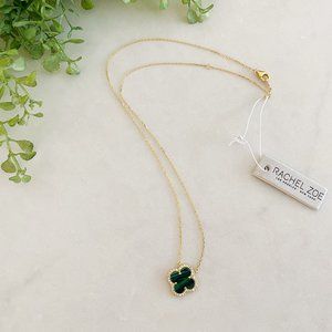 Rachel Zoe Green Malachite 18K Gold over Sterling Silver Clover Necklace NWT